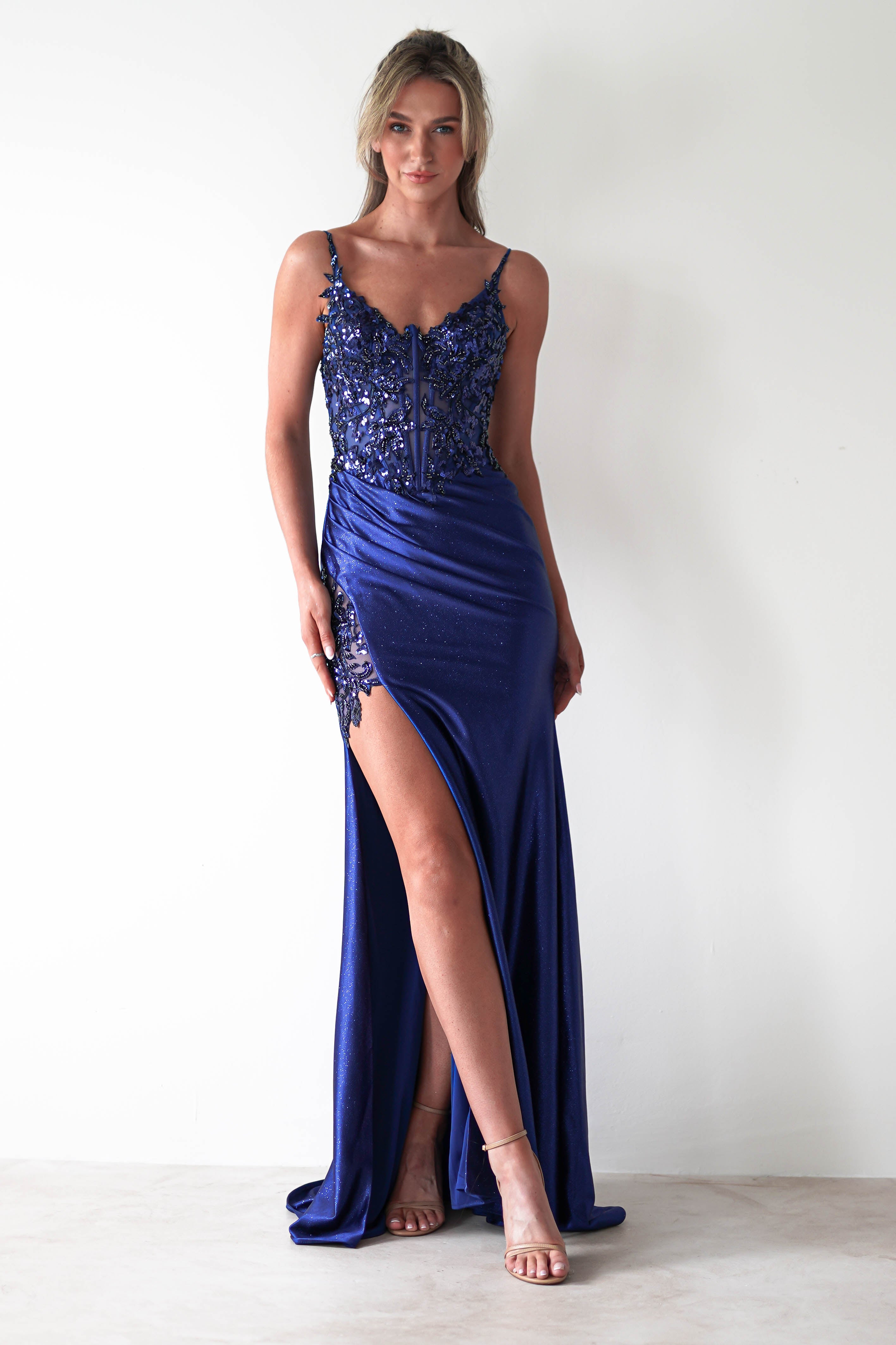 Regina Embellished Bodice Gown | Midnight Blue