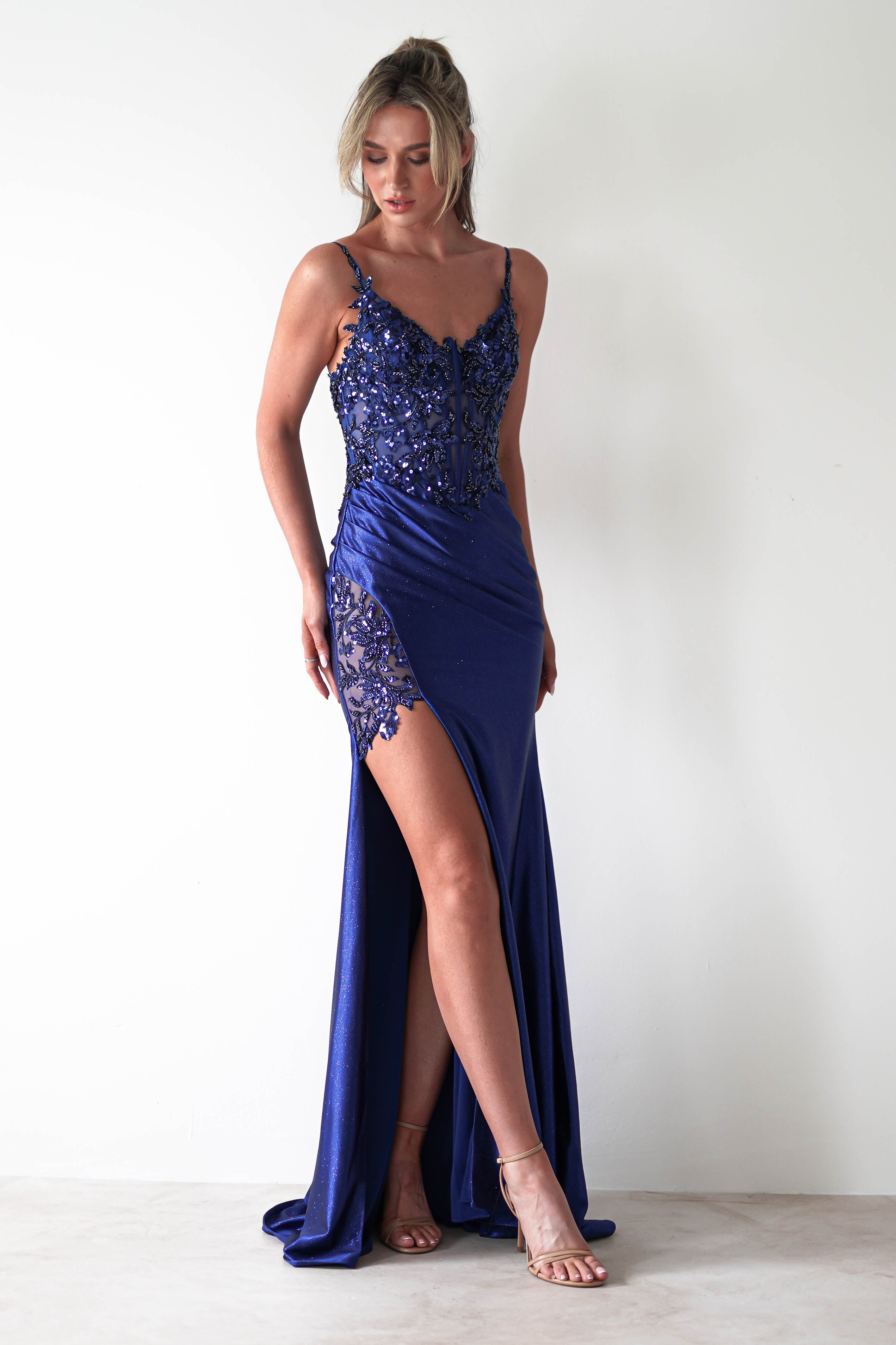 Regina Embellished Bodice Gown | Midnight Blue