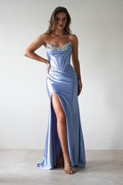 Pranvera Embellished Micro Crystal Gown | Dusty Blue | Debs & Prom | Formal Gown | Oh Hello Clothing