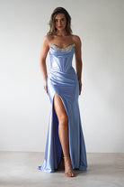 Pranvera Embellished Micro Crystal Gown | Dusty Blue | Debs & Prom | Formal Gown | Oh Hello Clothing