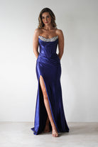 Pranvera Embellished Micro Crystal Gown | Dusty Navy | Debs & Prom | Formal Gown | Oh Hello Clothing