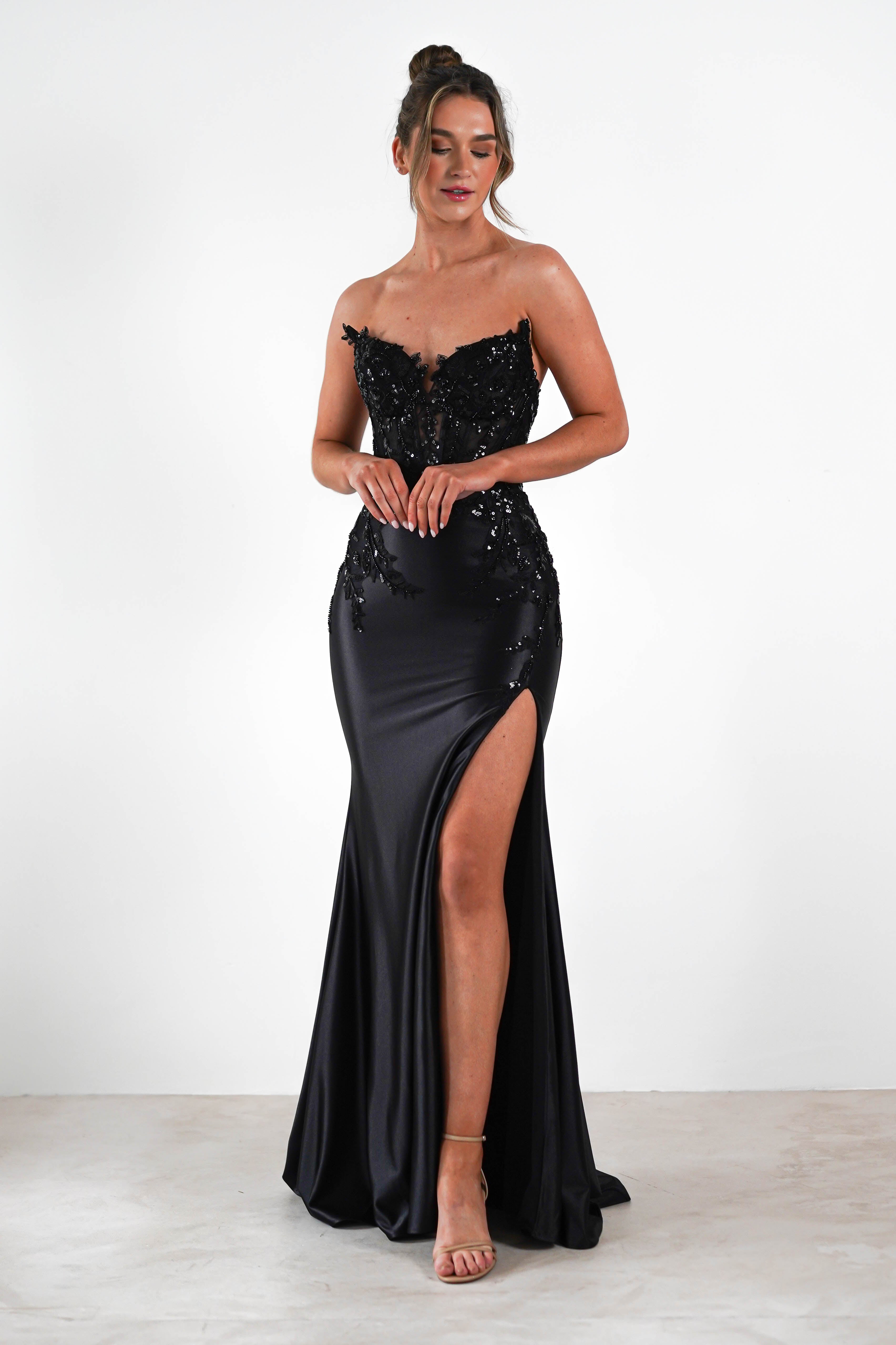 Saraya Bodycon Embellished Gown | Black