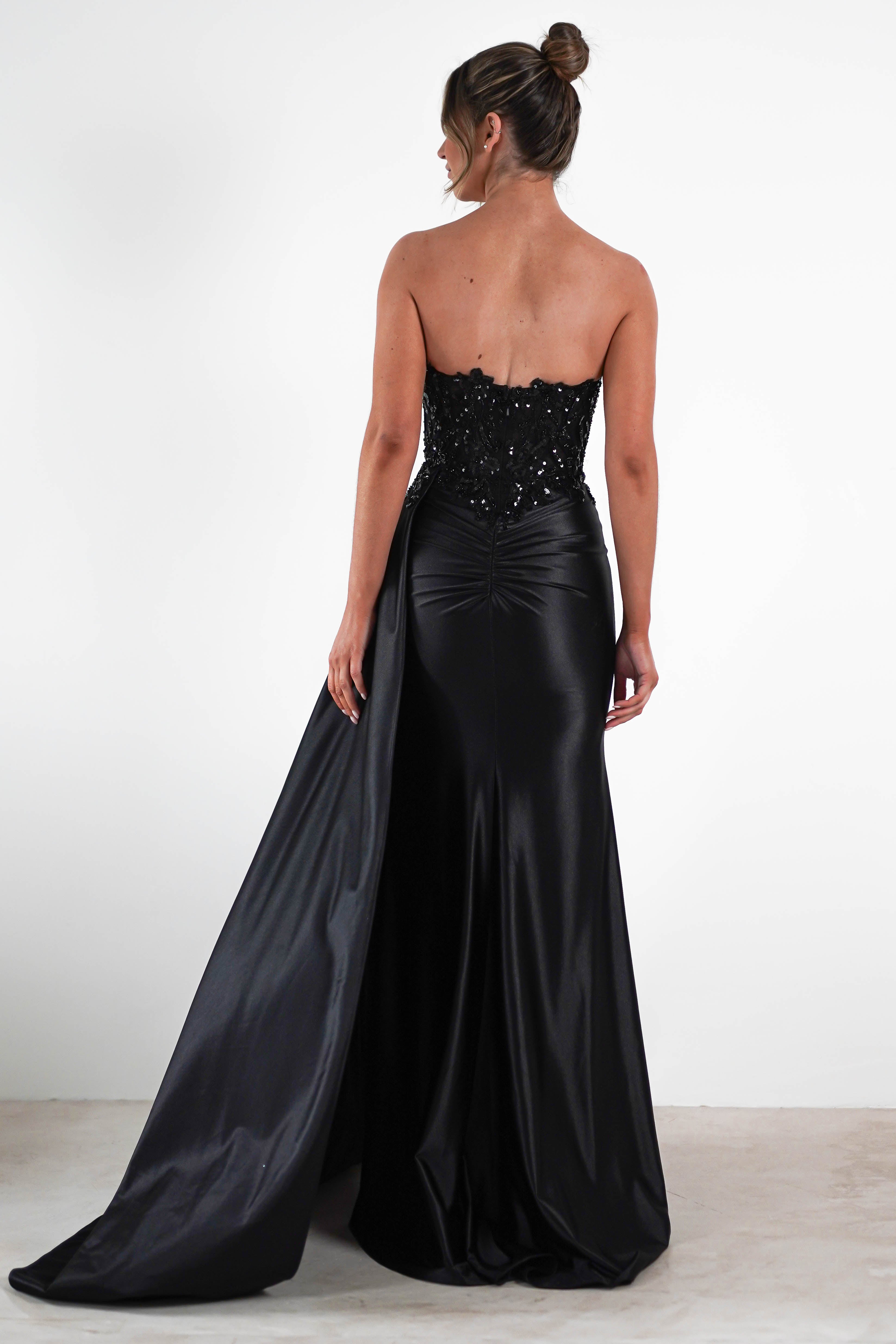 Saraya Bodycon Embellished Gown | Black