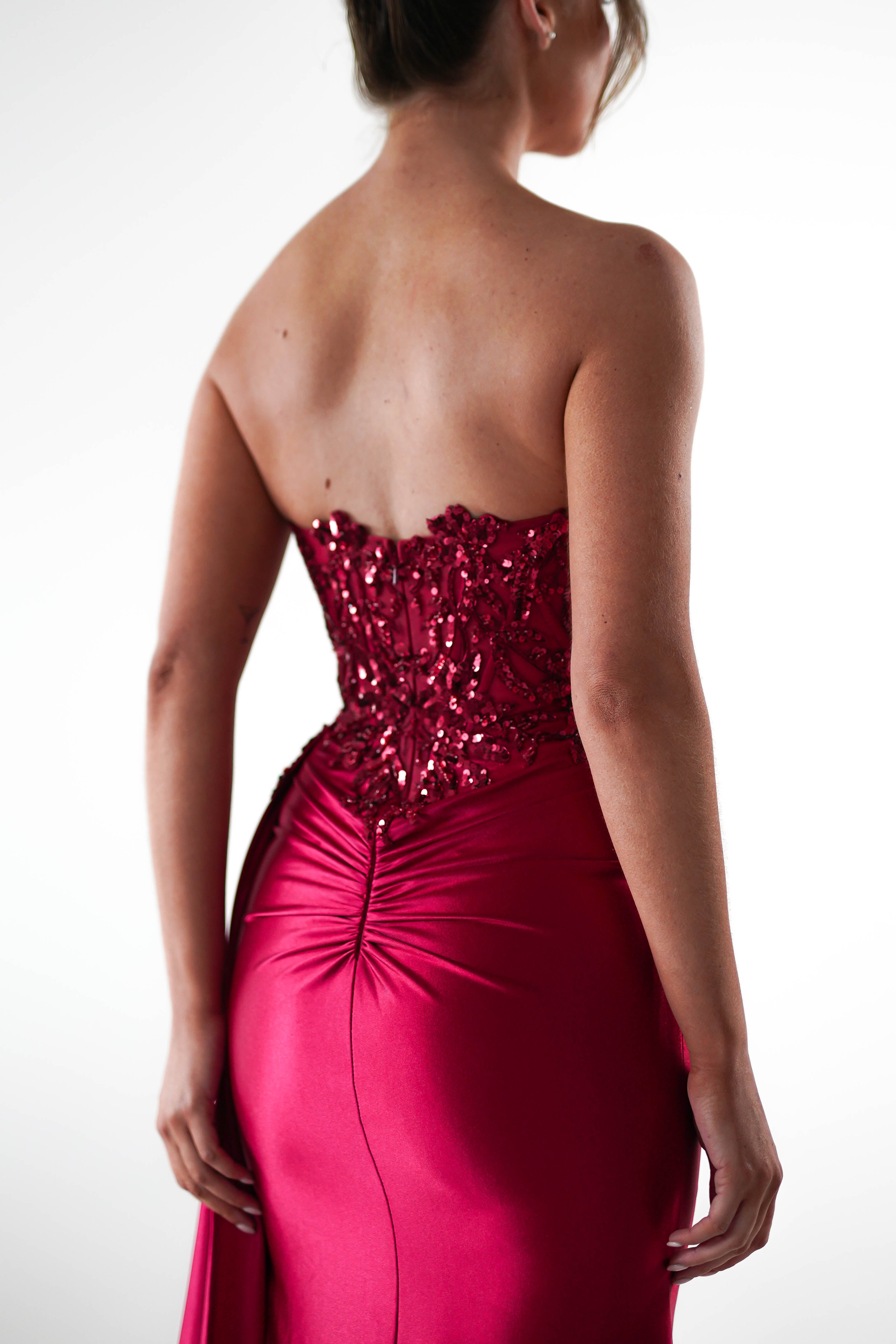 Saraya Bodycon Embellished Gown | Dark Red