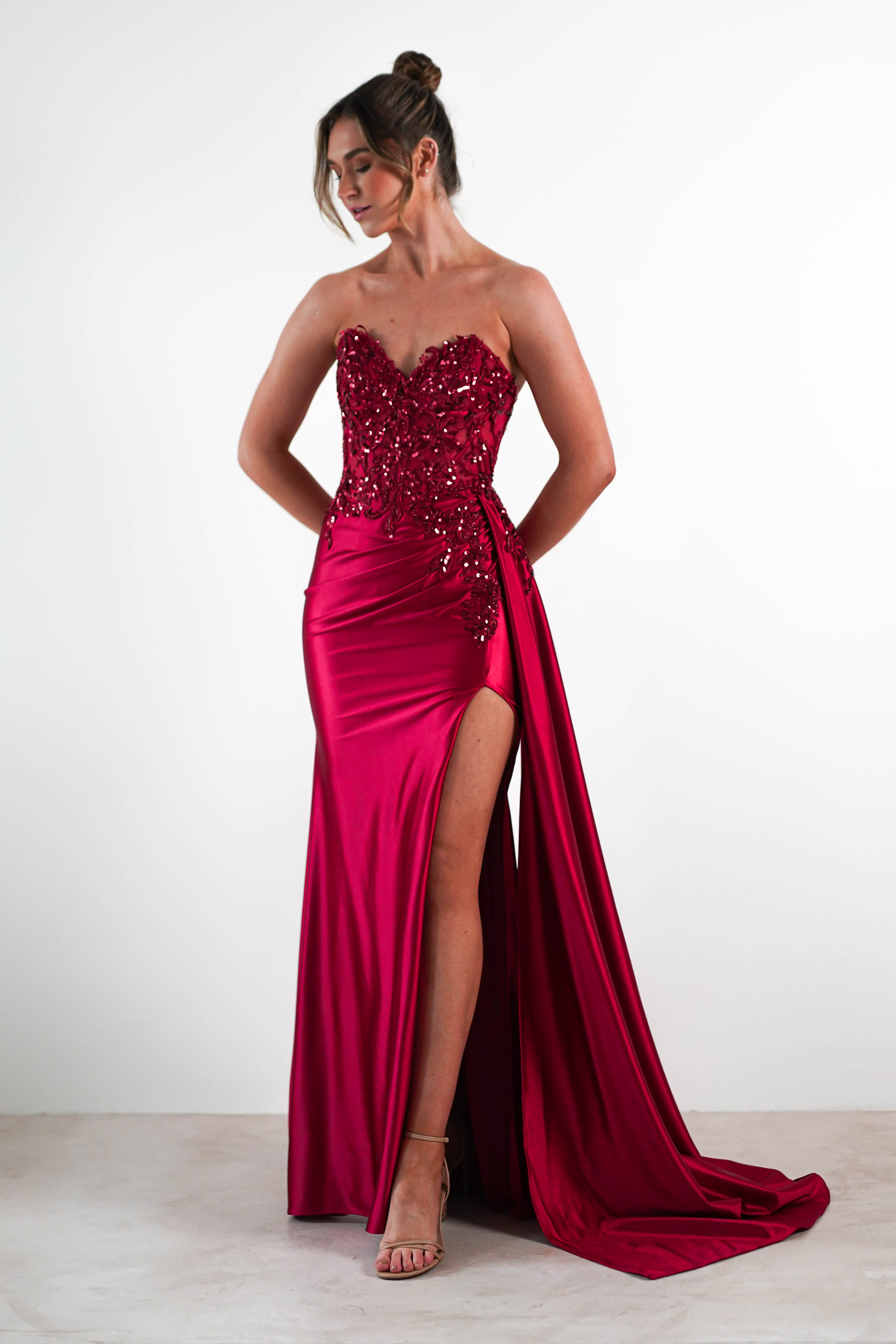 Saraya Bodycon Embellished Gown | Dark Red