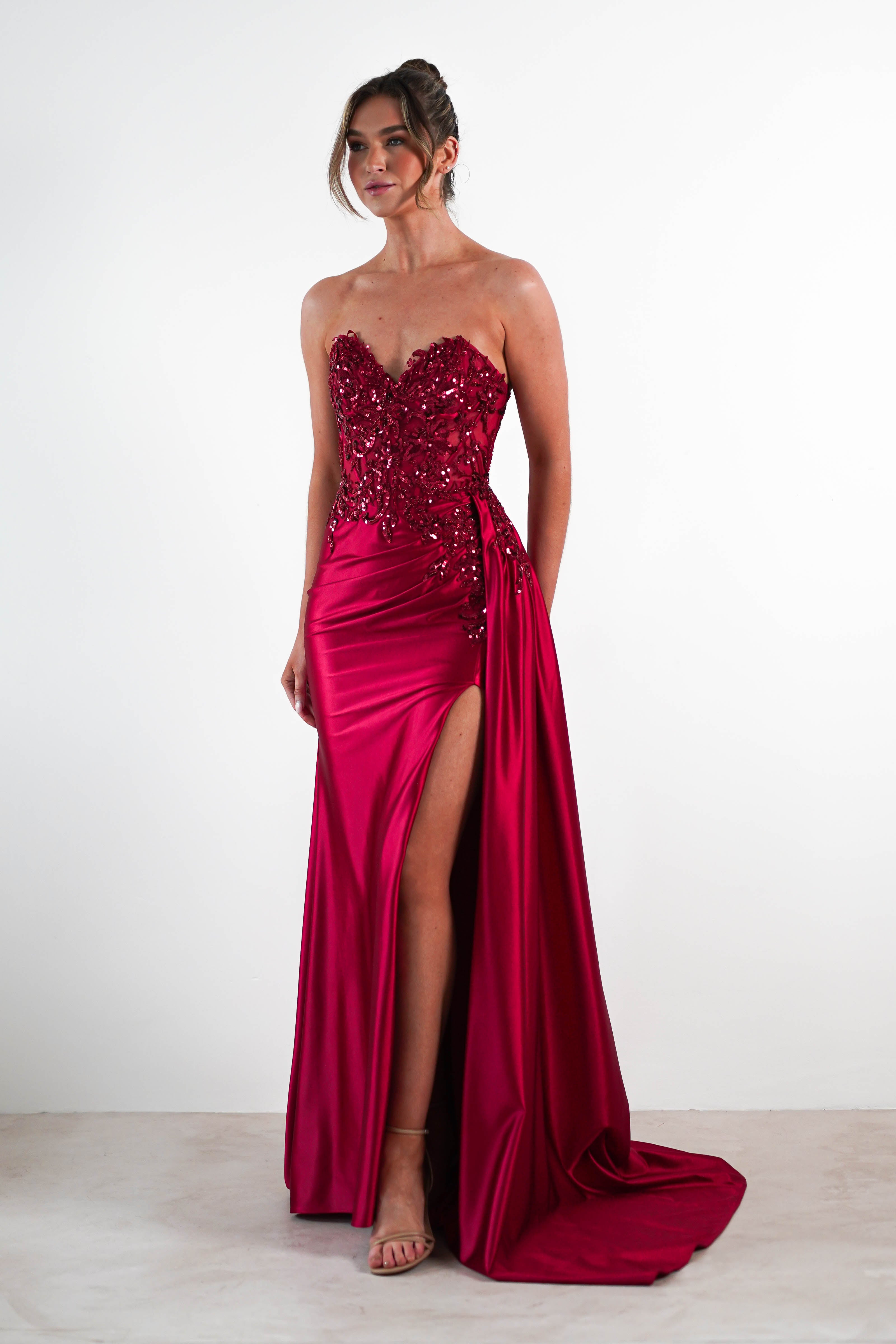 Saraya Bodycon Embellished Gown | Dark Red