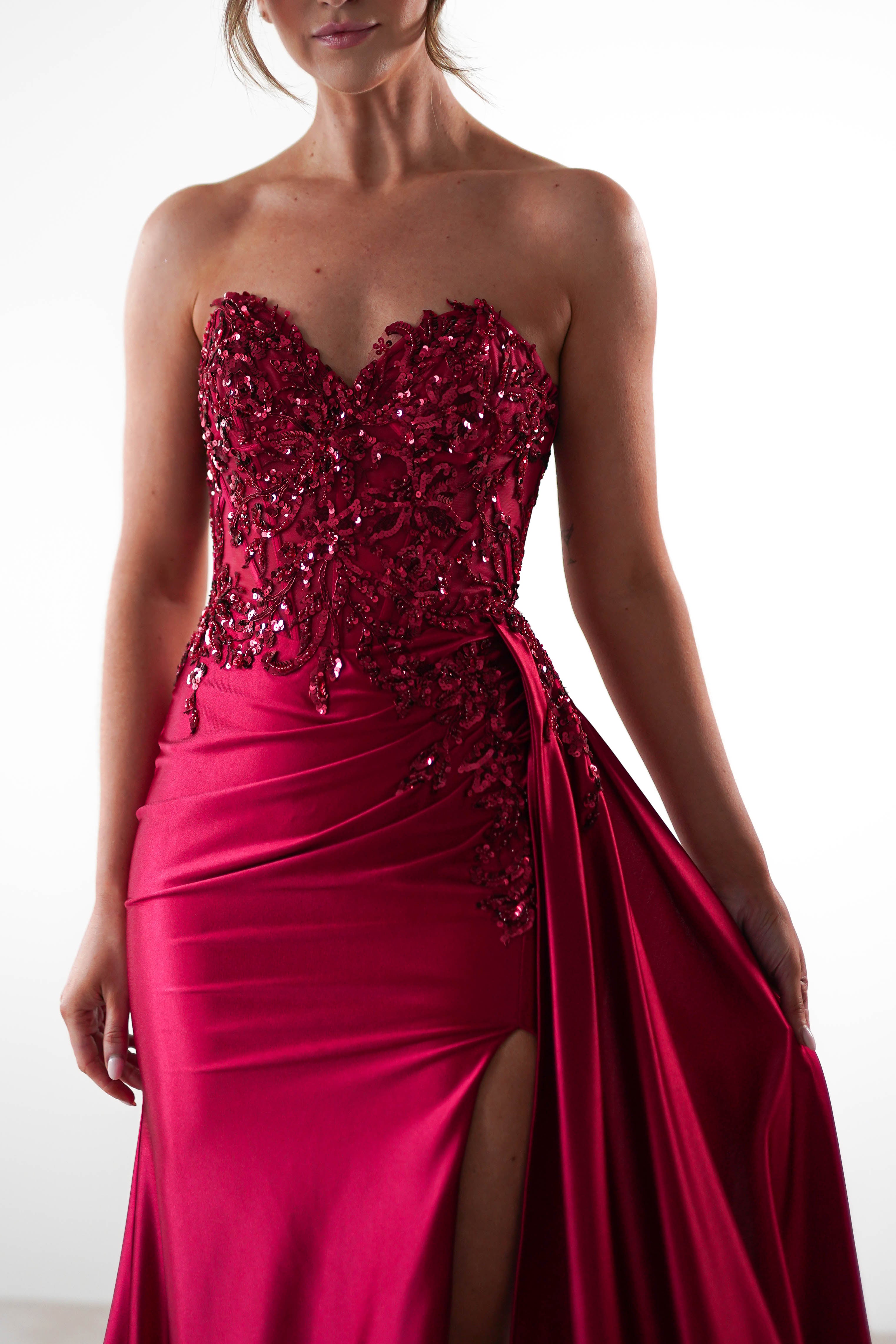 Saraya Bodycon Embellished Gown | Dark Red