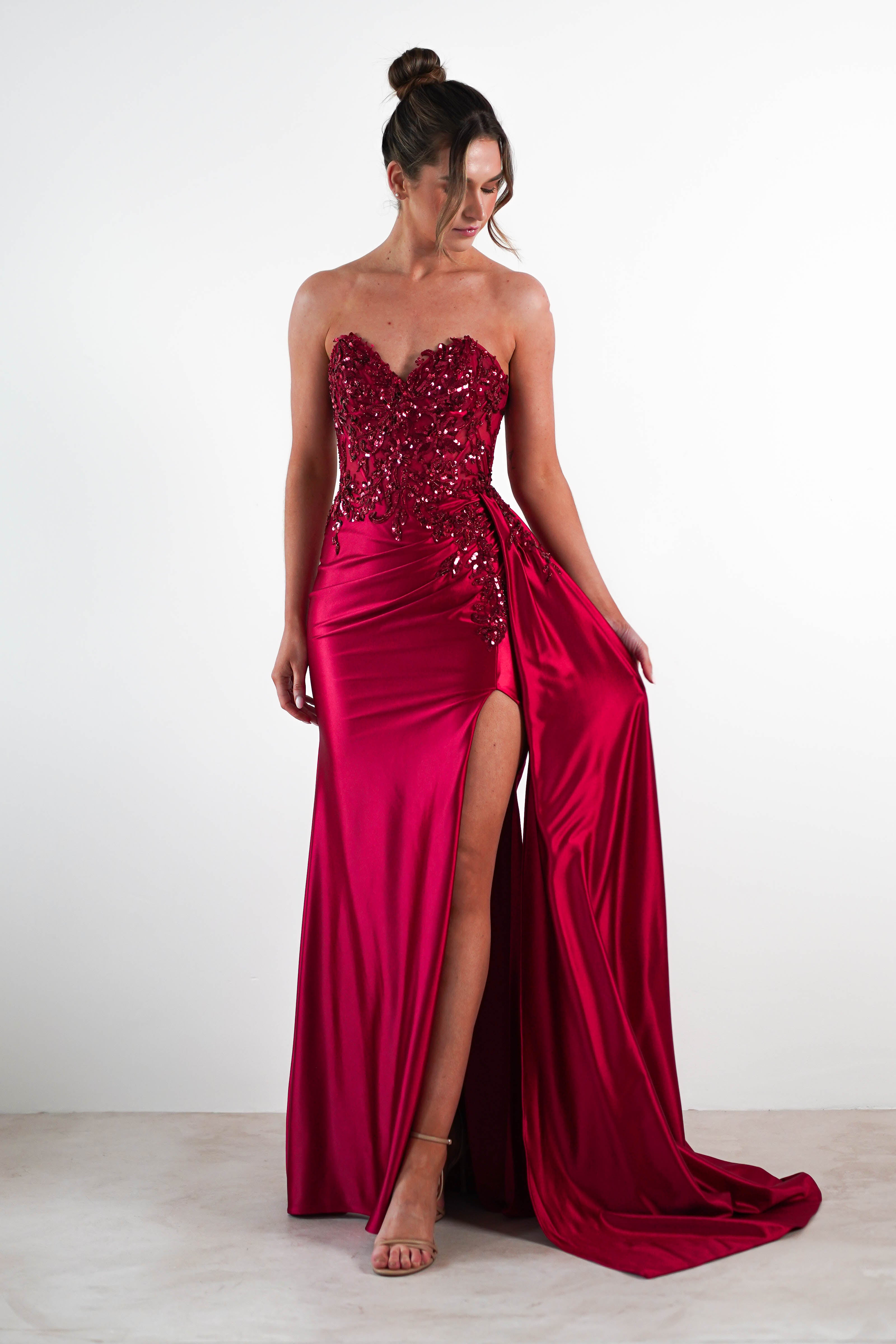 Saraya Bodycon Embellished Gown | Dark Red