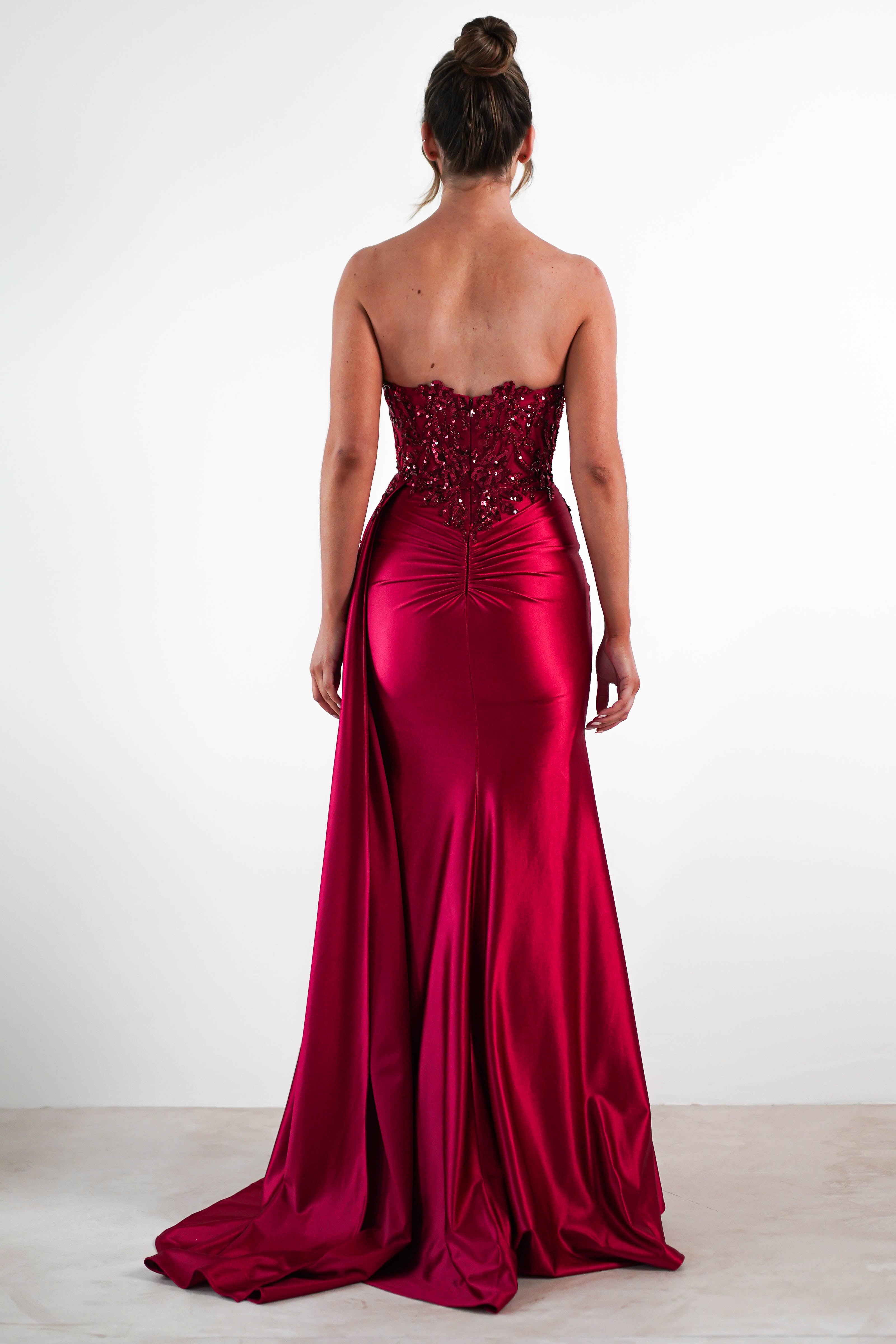 Saraya Bodycon Embellished Gown | Dark Red