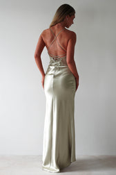 Celinee Satin Maxi Gown | Sage | Debs & Prom Dress