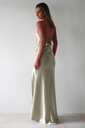 Celinee Satin Maxi Gown | Sage | Debs & Prom Dress