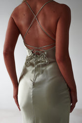 Celinee Satin Maxi Gown | Sage | Debs & Prom Dress