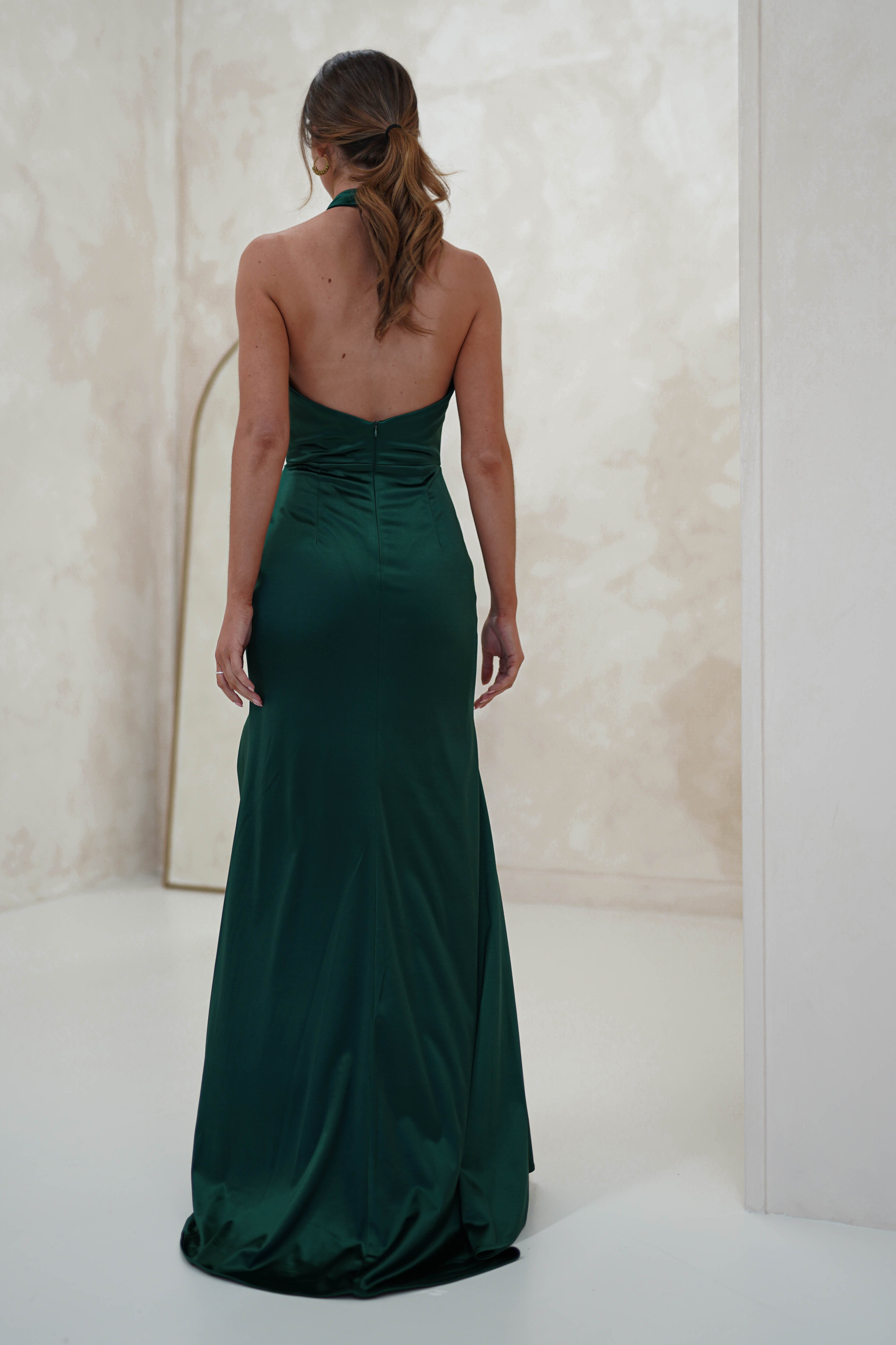 Alayna Draped Halterneck Gown | Emerald Green