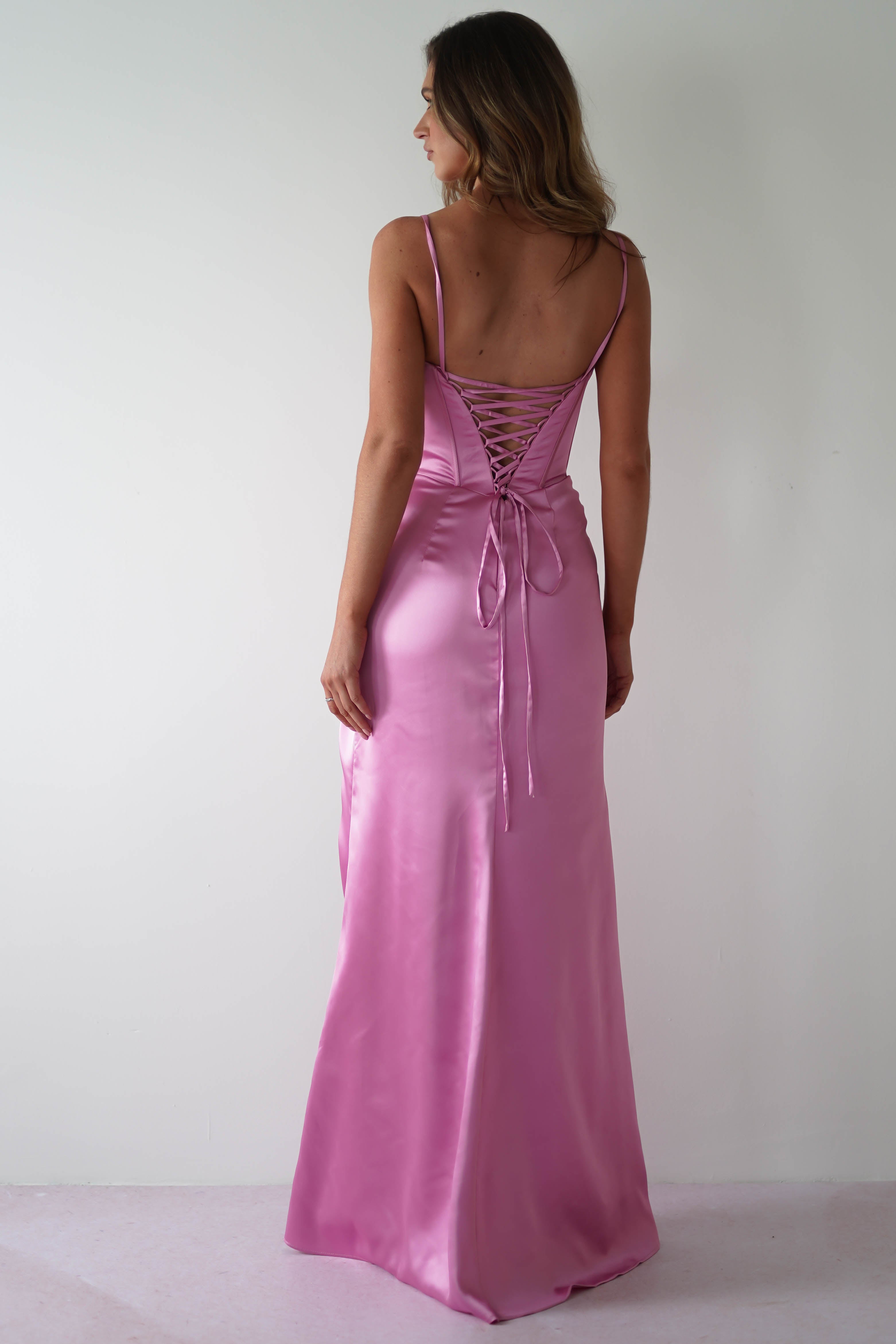 Gretta Soft Satin Corset Gown | Bright Pink