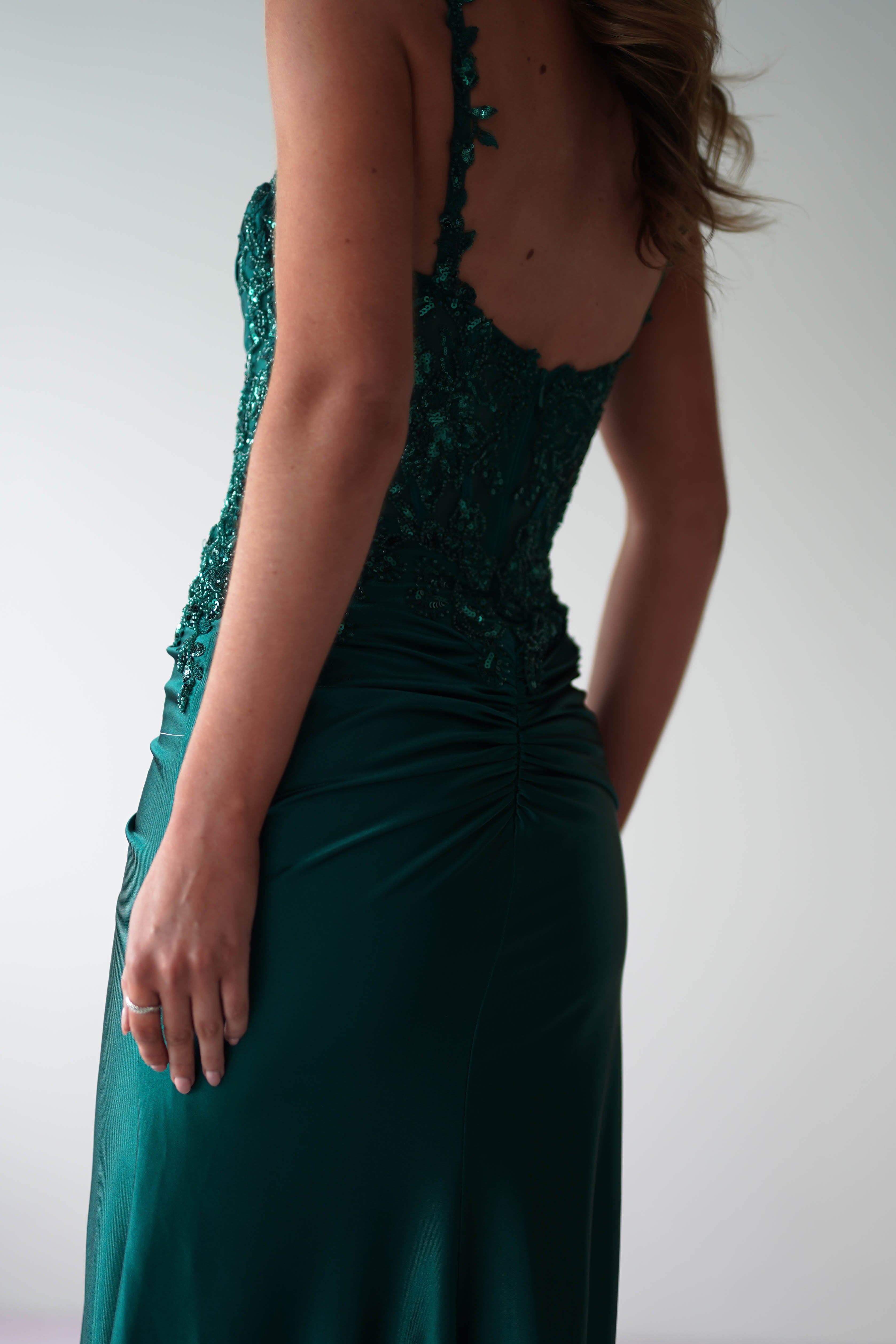 Cindy Pleated Bodice Gown | Emerald Green