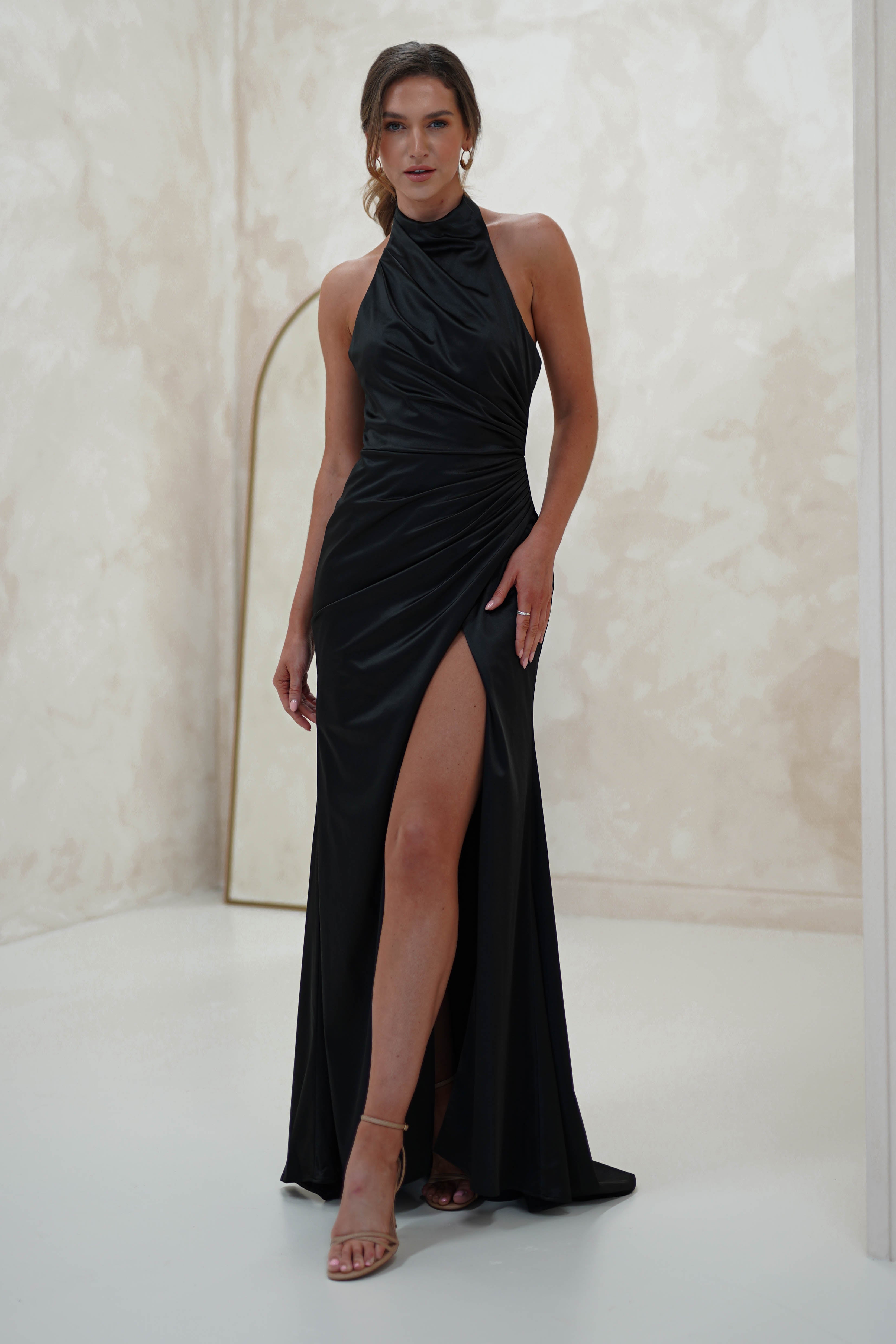 Alayna Draped Halterneck Gown | Black