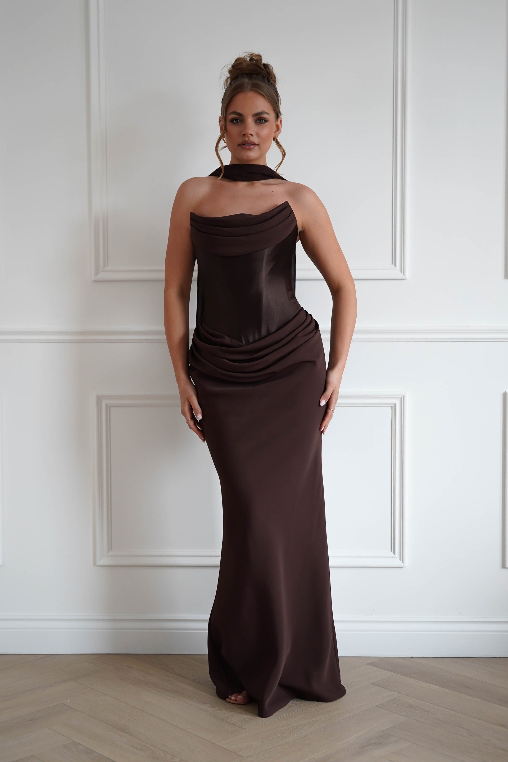 strapless brown dresses Kailani Ruched Maxi Dress | 20241108 elegant frame Gown Black 80s Dress Color:Natural Linen