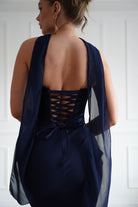 Oh Hello Clothing Women > Clothing > Dresses 1*Done-Cind-T732-Navy Strapless Ruched Midi Dress with Matching Scarf
