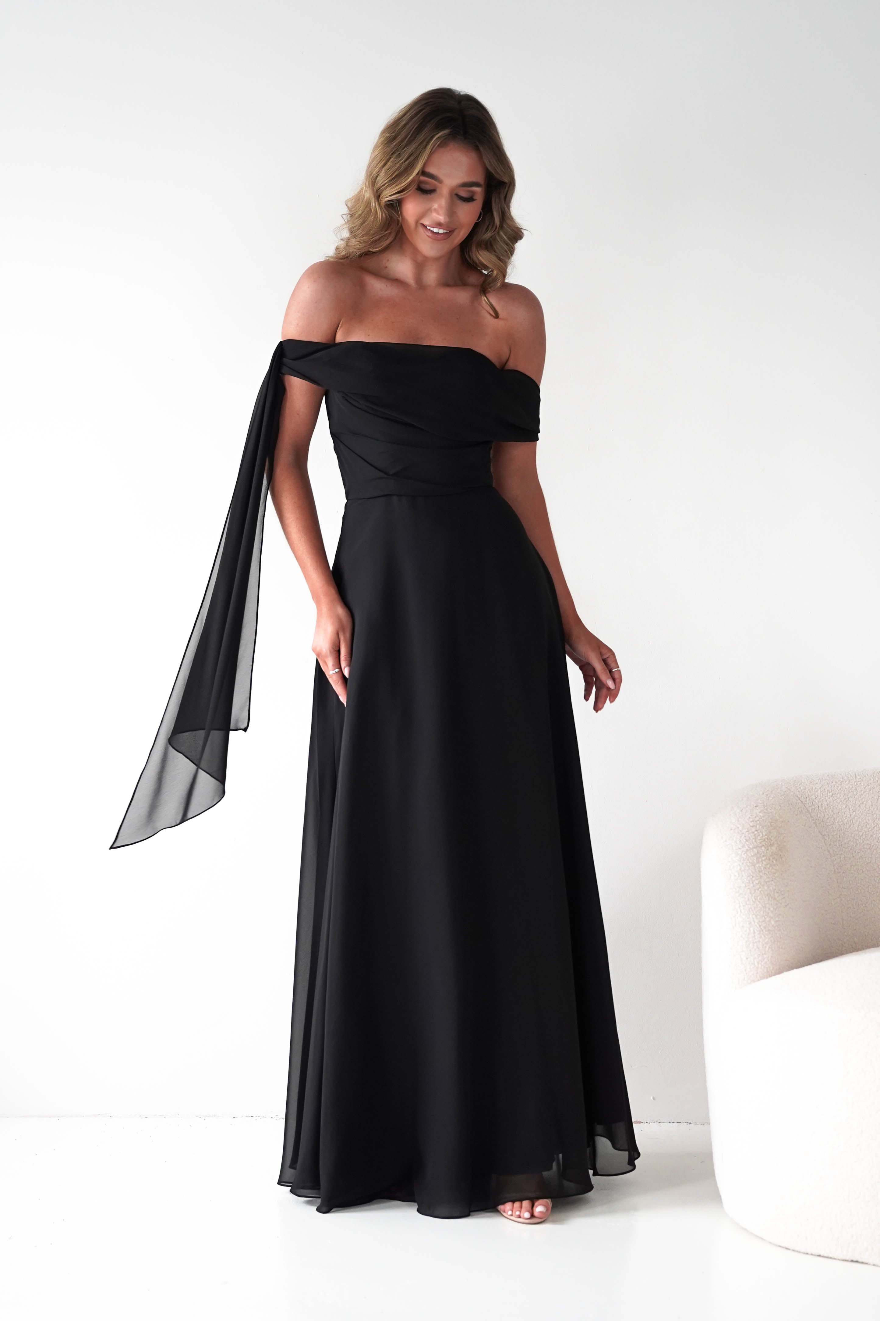 Ninette Off The Shoulder Chiffon Maxi Dress