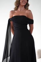 Oh Hello Clothing Dresses 1*DONE -CINDERALLA-BLACK DRESS DRAPE DSEIGN ON ONE SIDE- T716