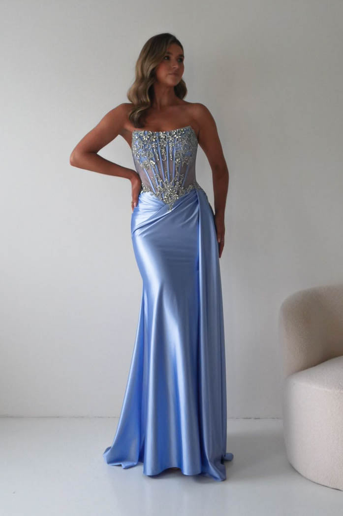 Oh Hello Clothing Dresses 1*DONE - CINDERALLA-C169 BLUE Embellished Satin Evening Gown (Copy)