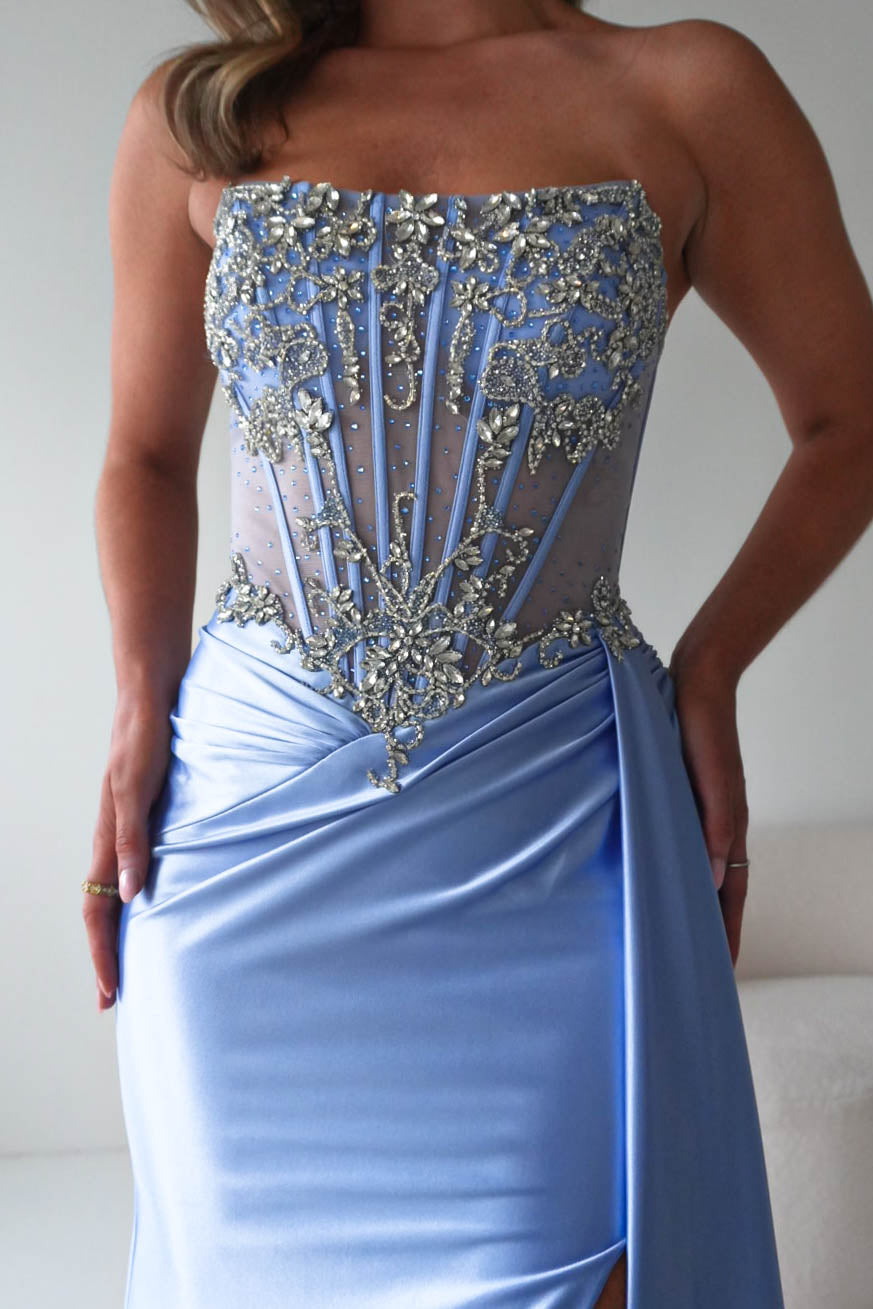 Oh Hello Clothing Dresses 1*DONE - CINDERALLA-C169 BLUE Embellished Satin Evening Gown (Copy)