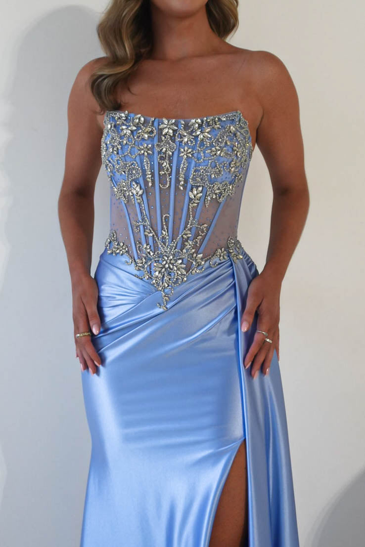 Oh Hello Clothing Dresses 1*DONE - CINDERALLA-C169 BLUE Embellished Satin Evening Gown (Copy)