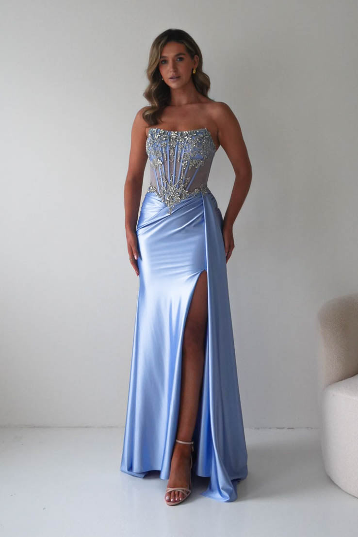 Oh Hello Clothing Dresses 1*DONE - CINDERALLA-C169 BLUE Embellished Satin Evening Gown (Copy)