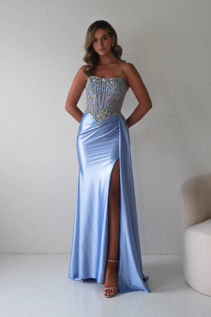 Oh Hello Clothing Dresses 1*DONE - CINDERALLA-C169 BLUE Embellished Satin Evening Gown (Copy)