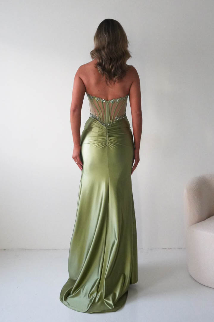 Oh Hello Clothing Dresses 1*DONE - CINDERALLA-C169 SAGE Embellished Satin Evening Gown (Copy) (Copy)