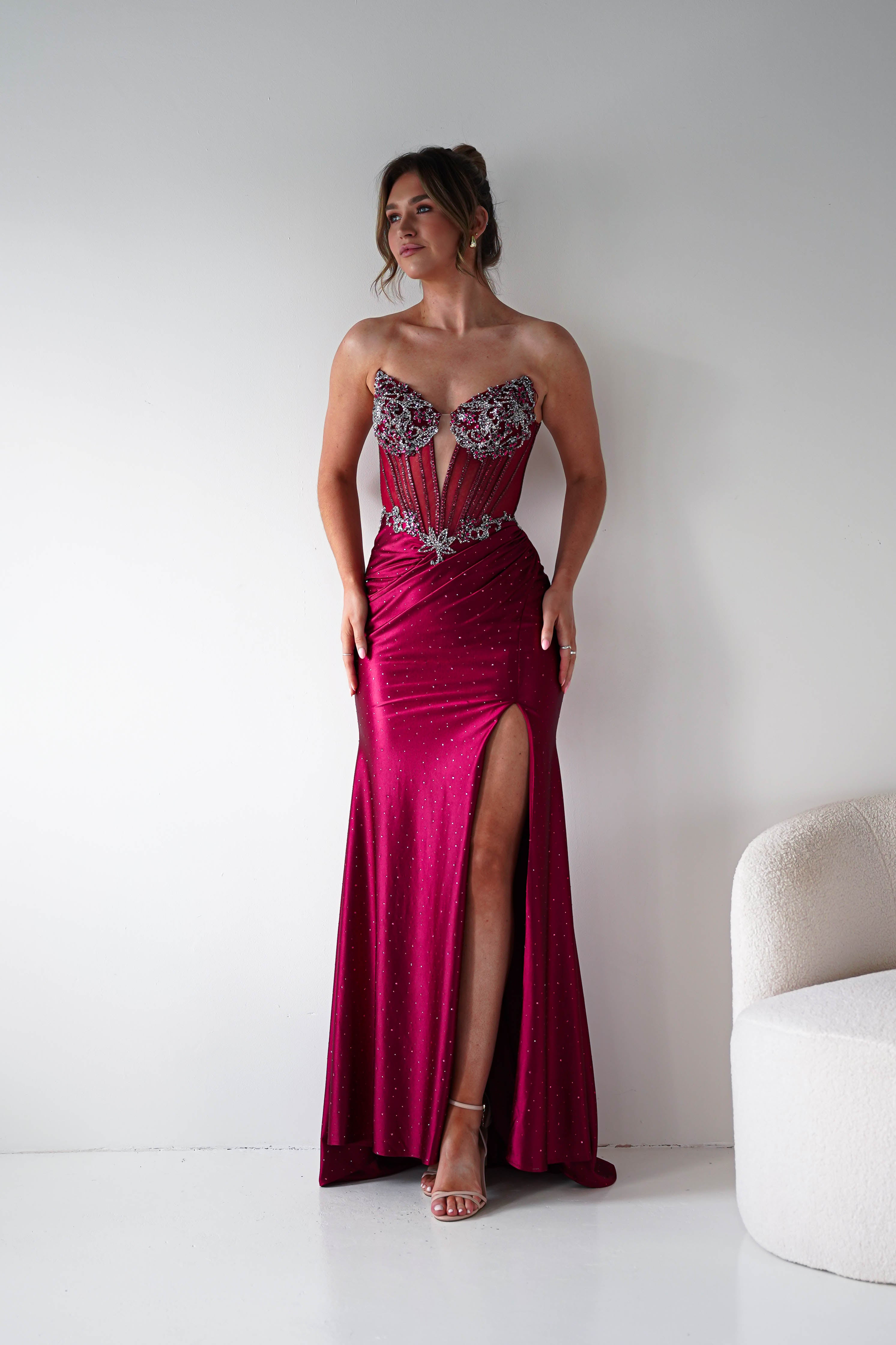 Oh Hello Clothing Women > Clothing > Dresses 1*DONE - Cinderalla-C172- BURGUNDY GOWN