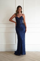 Oh Hello Clothing Women > Clothing > Dresses 1*DONE -CINDERALLA-CC398-Beaded Corset Maxi Dress in NAVY  (Copy)
