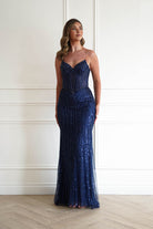 Oh Hello Clothing Women > Clothing > Dresses 1*DONE -CINDERALLA-CC398-Beaded Corset Maxi Dress in NAVY  (Copy)