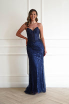 Oh Hello Clothing Women > Clothing > Dresses 1*DONE -CINDERALLA-CC398-Beaded Corset Maxi Dress in NAVY  (Copy)