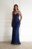 Oh Hello Clothing Women > Clothing > Dresses 1*DONE -CINDERALLA-CC398-Beaded Corset Maxi Dress in NAVY  (Copy)