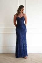 Oh Hello Clothing Women > Clothing > Dresses 1*DONE -CINDERALLA-CC398-Beaded Corset Maxi Dress in NAVY  (Copy)