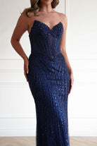 Oh Hello Clothing Women > Clothing > Dresses 1*DONE -CINDERALLA-CC398-Beaded Corset Maxi Dress in NAVY  (Copy)
