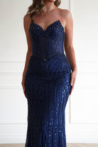Oh Hello Clothing Women > Clothing > Dresses 1*DONE -CINDERALLA-CC398-Beaded Corset Maxi Dress in NAVY  (Copy)
