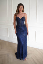 Oh Hello Clothing Women > Clothing > Dresses 1*DONE -CINDERALLA-CC398-Beaded Corset Maxi Dress in NAVY  (Copy)