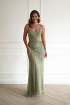 Oh Hello Clothing Women > Clothing > Dresses 1*DONE -CINDERALLA-CC398-Beaded Corset Maxi Dress in Sage Green