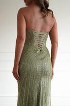 Oh Hello Clothing Women > Clothing > Dresses 1*DONE -CINDERALLA-CC398-Beaded Corset Maxi Dress in Sage Green