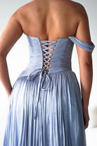 Oh Hello Clothing Women > Clothing > Dresses 1* DONE -CINDERALLA- CD409- BLUE- One-Shoulder Pleated Maxi Dress with Slit SAMPLE