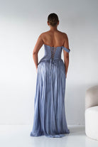 Oh Hello Clothing Women > Clothing > Dresses 1* DONE -CINDERALLA- CD409- BLUE- One-Shoulder Pleated Maxi Dress with Slit SAMPLE