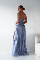 Oh Hello Clothing Women > Clothing > Dresses 1* DONE -CINDERALLA- CD409- BLUE- One-Shoulder Pleated Maxi Dress with Slit SAMPLE