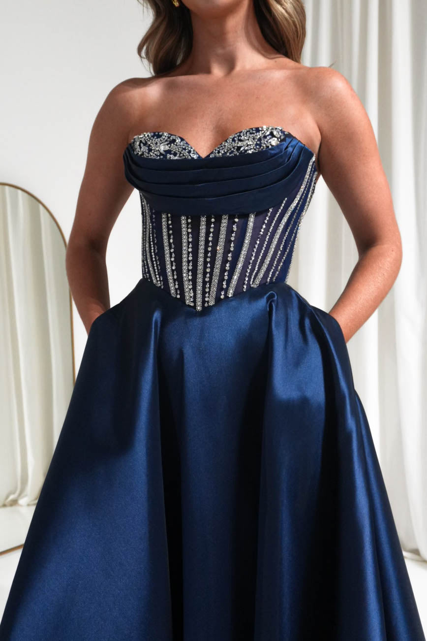 Oh Hello Clothing Dresses 1*DONE -CINDERALLA- CK2405- Strapless Navy Embellished Gown