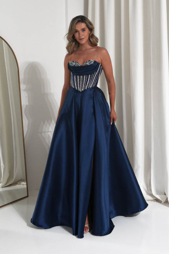 Oh Hello Clothing Dresses 1*DONE -CINDERALLA- CK2405- Strapless Navy Embellished Gown