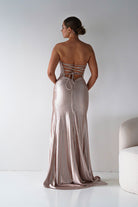 Oh Hello Clothing Women > Clothing > Dresses 1*DONE - Cinderalla-CK918- Champagne Beaded Strapless Gown with Thigh-High Slit