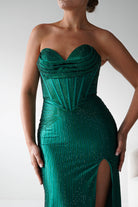Oh Hello Clothing Women > Clothing > Dresses 1*DONE - Cinderalla-CK918-EMERALD Beaded Strapless Gown with Thigh-High Slit (Copy) (Copy)