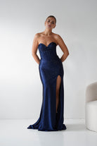 Oh Hello Clothing Women > Clothing > Dresses 1*DONE - Cinderalla-CK918- NAVY Beaded Strapless Gown with Thigh-High Slit (Copy)