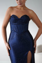 Oh Hello Clothing Women > Clothing > Dresses 1*DONE - Cinderalla-CK918- NAVY Beaded Strapless Gown with Thigh-High Slit (Copy)